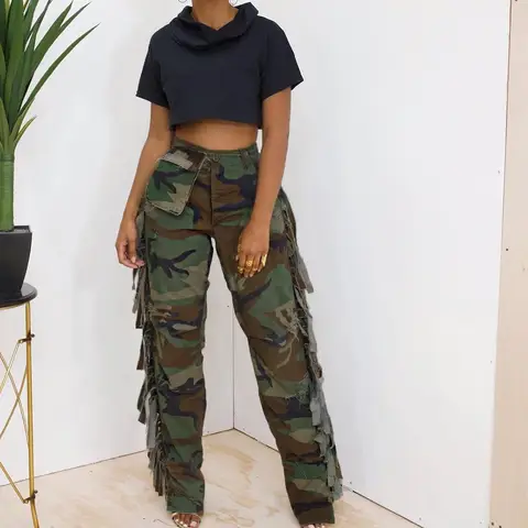 Camouflage Cargo Fashion Tassel Pants