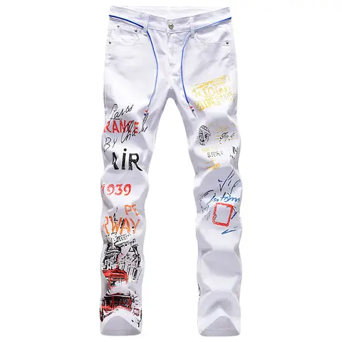 Fruity Letter Print Men Stack Jeans