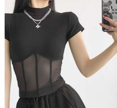 Sassy Velvet/Mesh Casual Top Shirt