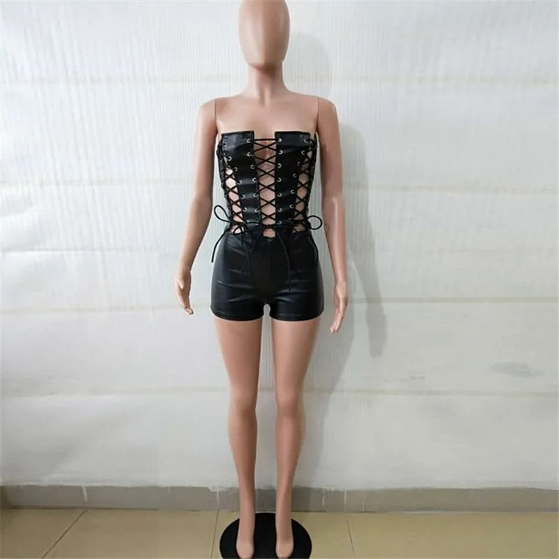 LETNES’ Corset Style Pu Romper