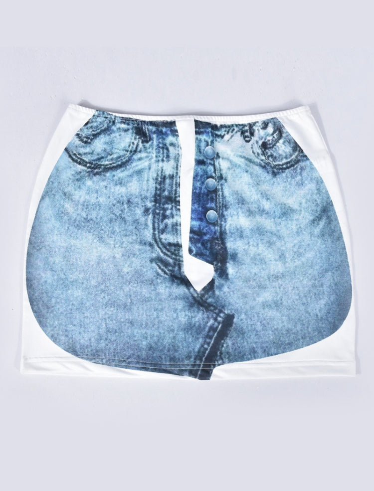 Travis Sentel Denim Printed Mini Skirt