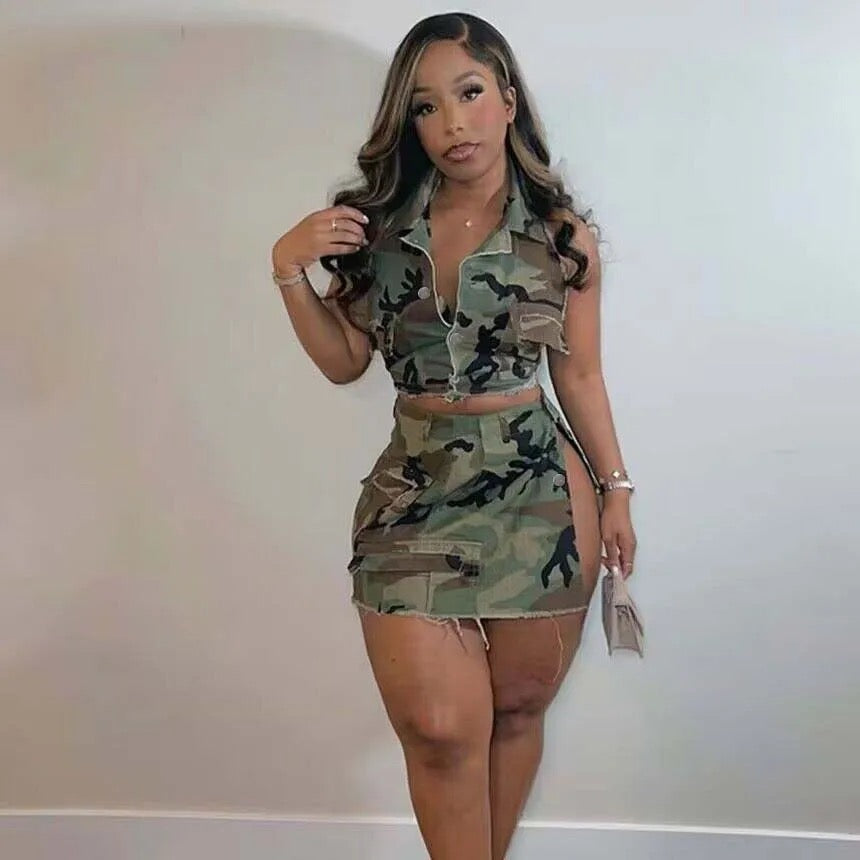 Camo Tank Top Skirt Set