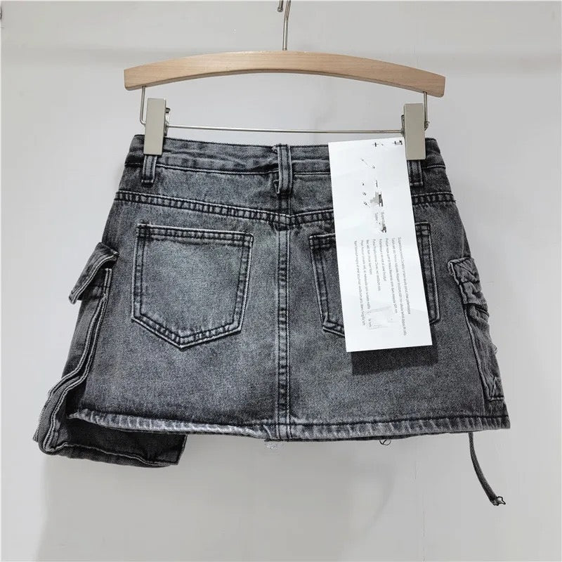 Graffiti Denim Cargo Skirt