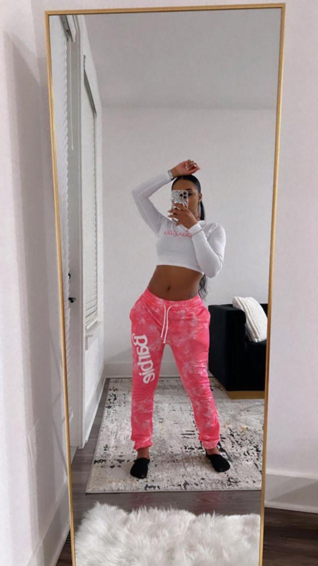 2Piece Tie Dye Barbie Pink Jogger Pants-Crop TOP Set