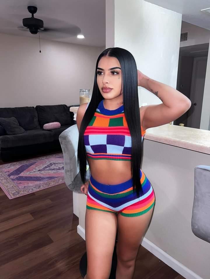 Knitted Box Style Multi-Color Two Piece Short Set