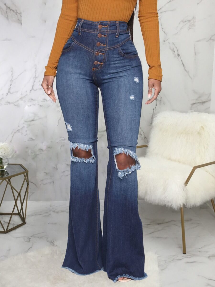 High-waisted Ripped Flared Jeans