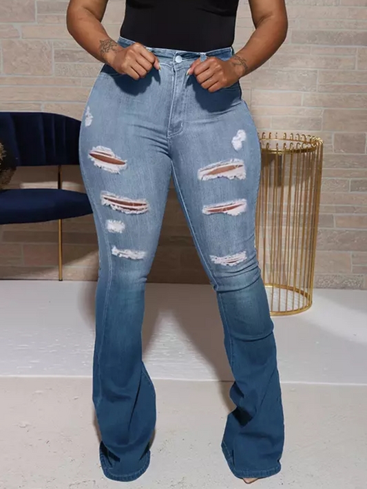 LW Mid Waist Gradient Ripped Jeans