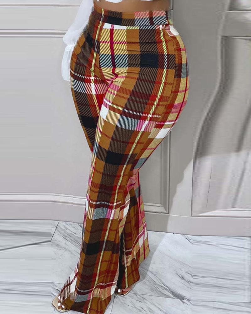 Plaid Print High Waist Pants